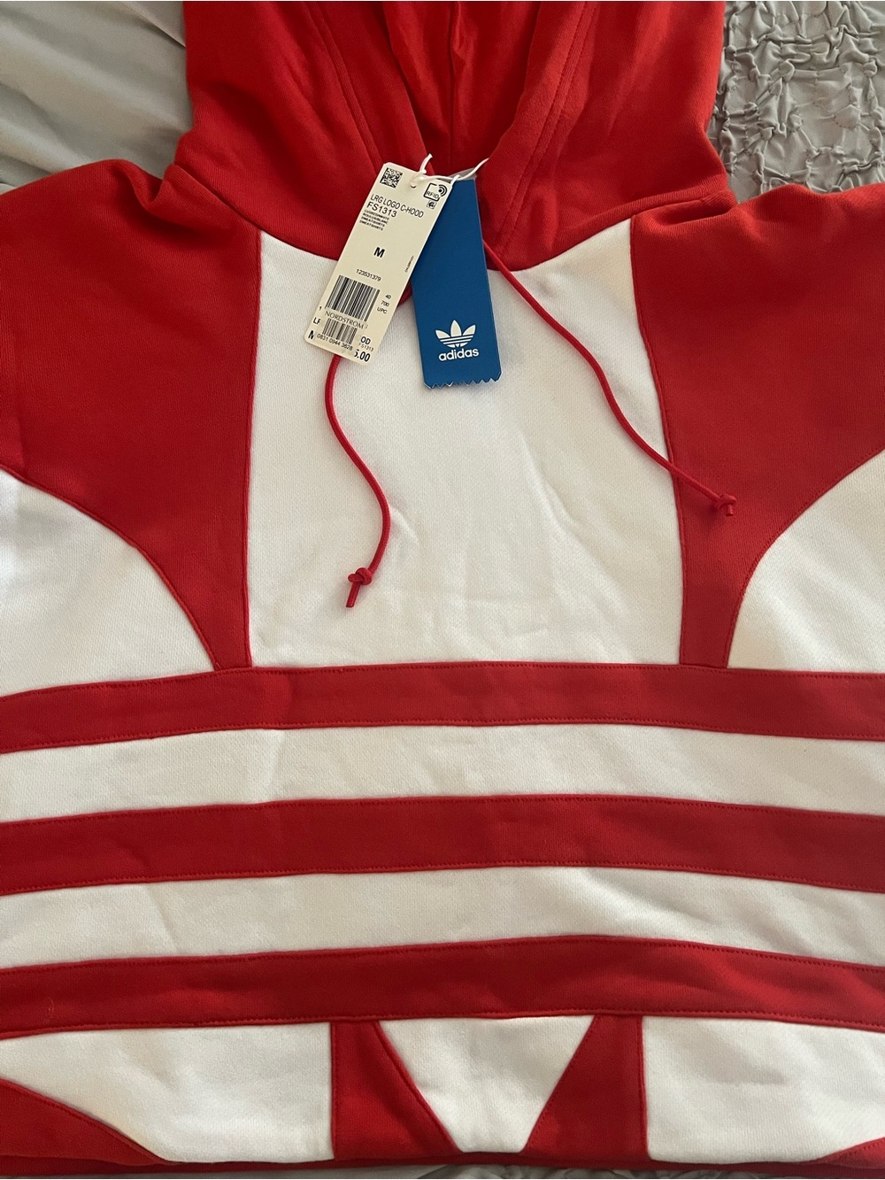 Adidas Red and White Trefoil Hoodie Cropped Women’s Size M
